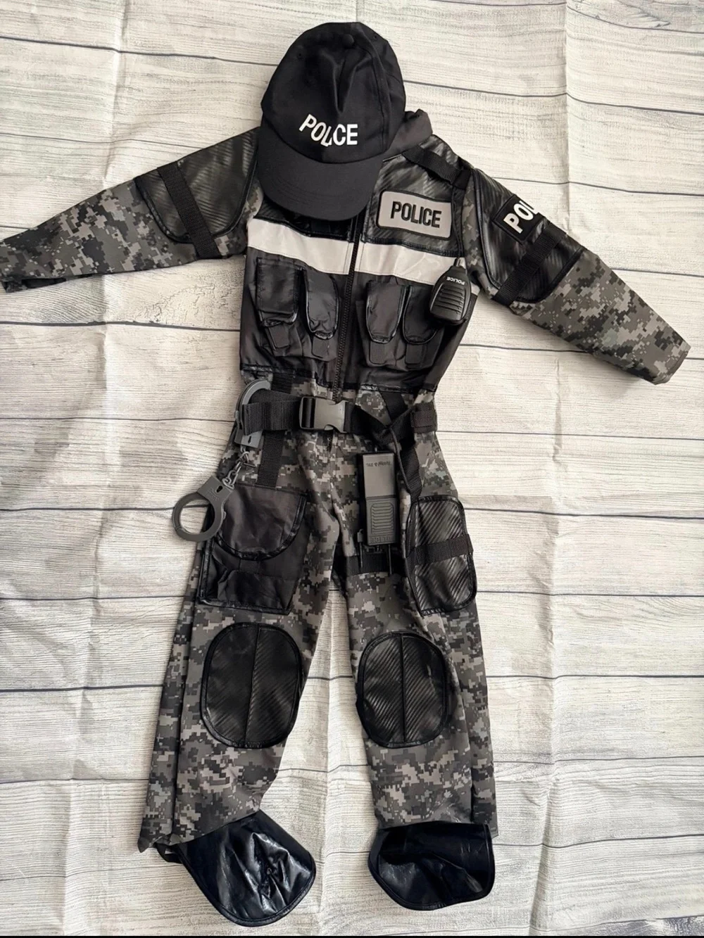 Kids Black & Gray Police Officer Costume with Cap